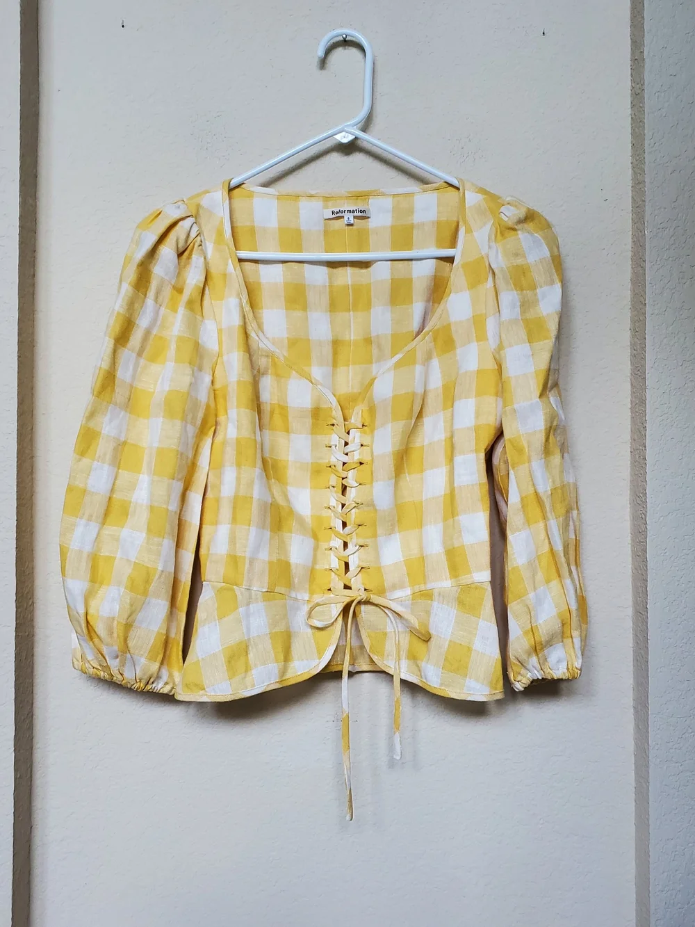 Reformation Barrett Linen Top Dandelion Check Size 6